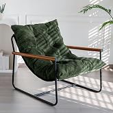 MAXYOYO Modern Accent Chair, Comfy Living Room Chair with Metal Frame | Accent Chair Upholstered Armchair with Soft Cushion for Bedroom Balcony Lounge Reading Room, Dark Green