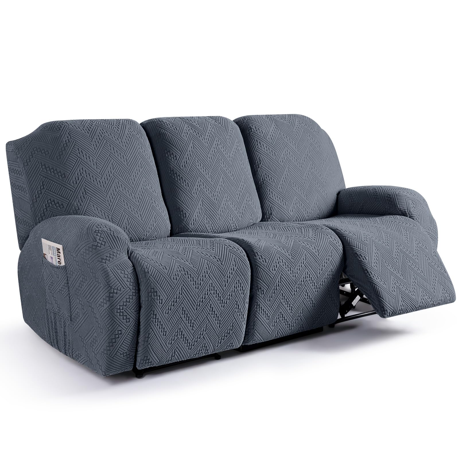 Photo 1 of Ruaozz Recliner Sofa Covers Recliner Chair Covers Couch Covers for Reclining Couches with Pockets Washable Furniture Protector with Elastic Bottom (3 Seater, Grey)