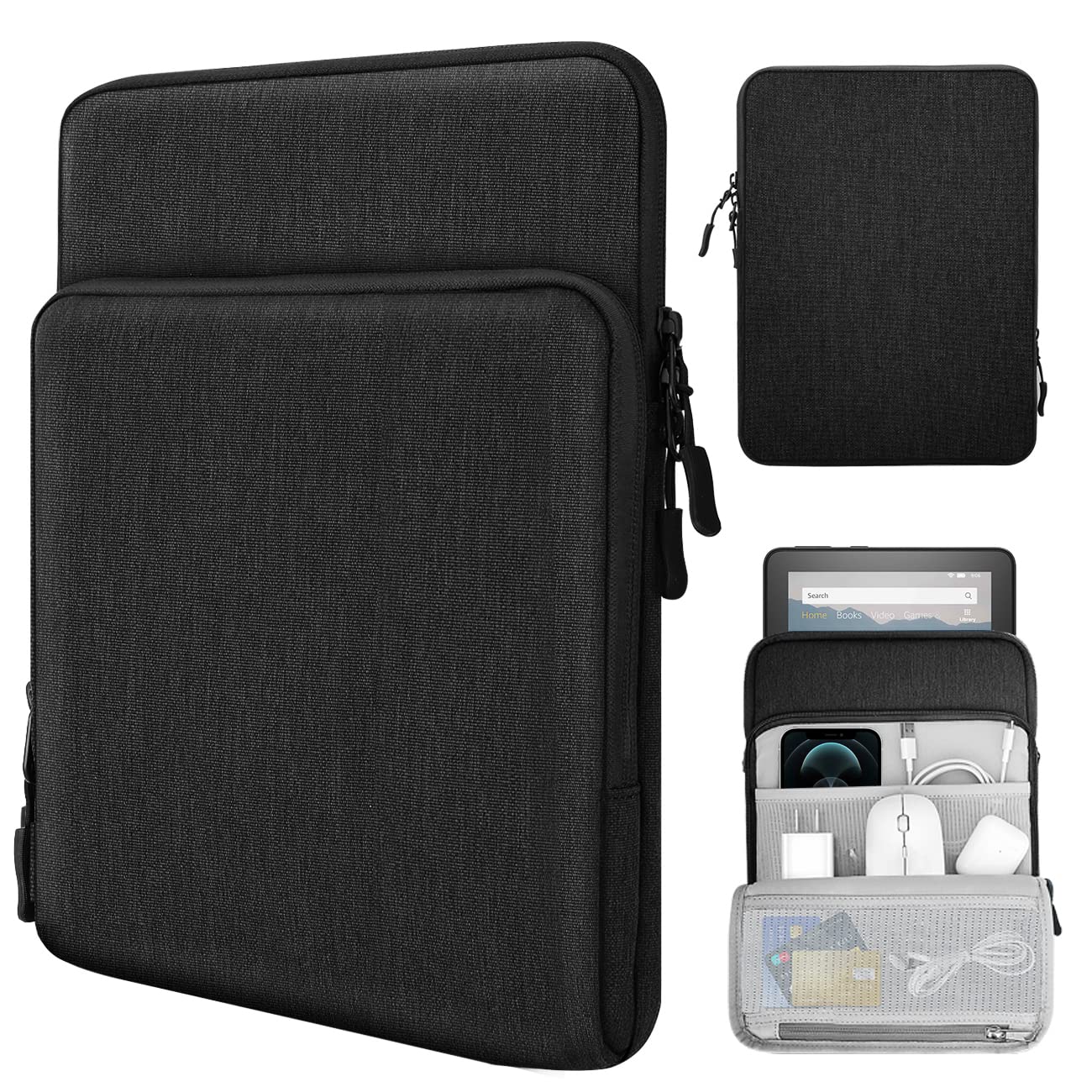 TiMOVO 8-9 Inch Tablet Sleeve Case iPad Mini 6, iPad Mini 5/4/3/2/1, Galaxy Tab A7 Lite 8.7/Tab A 8.0/Tab A 8.4, Fire HD 8 & 8 Plus 2020, Protective Pouch Bag with Multiple Pockets, Black