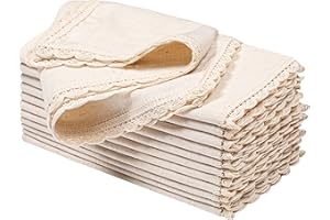 THE BEER VALLEY Cloth Dinner Napkins in Cotton Flax Fabric with Lace & Tailored Mitered Corner -20x20 inch Set of 12,Wedding Napkins, Baby Shower Napkins, Cocktails Napkins,Fabric Napkins,Machines Washable Napkins