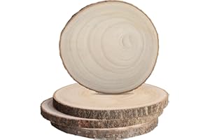 JILTWO 4Pcs 8.5-9 Inch Unfinished Wood Slices, Wood Rounds Cookies for Crafts, Rustic Wood Circles & Slabs, Wooden Discs for Tables Decor- Perfect for Centerpieces, Art Projects and Rustic Weddings