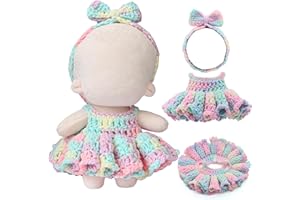 VOCCIM Handmade 17cm Doll Clothes - Crochet Handcraft Cute Styles 15cm/17cm Dolls Outfits, Matching Halter Dress and Headband Accessories for Dress Up Gift (Macaron)