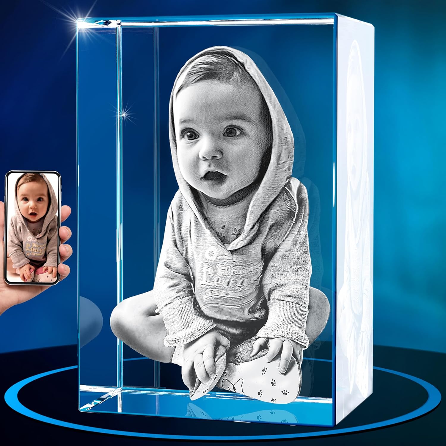 Photo Albums, Frames & Accessories - ArtPix 3D Crystal Photo, Great Personalized Gifts With Your Own Photo for Dad, Mom, Men, Women, 3D Laser Etched Picture, Engraved Rectangle Crystal, Customized Anniversary Couples Gifts