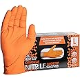 ForPro Professional Collection Heavy Duty Disposable Nitrile Gloves, Orange, 8 Mil, Industrial Grade, Raised Diamond Grip, Latex-Free, Large, 100-Count