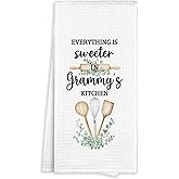 Fewgb Grammy Gifts Kitchen Towel, Everything is Sweeter in Grammy's Kitchen Family Thank You Gifts, Grandma Grandmother Dish Towels Dishcloths Tea Towels Hand Towel for Bathroom 16x24