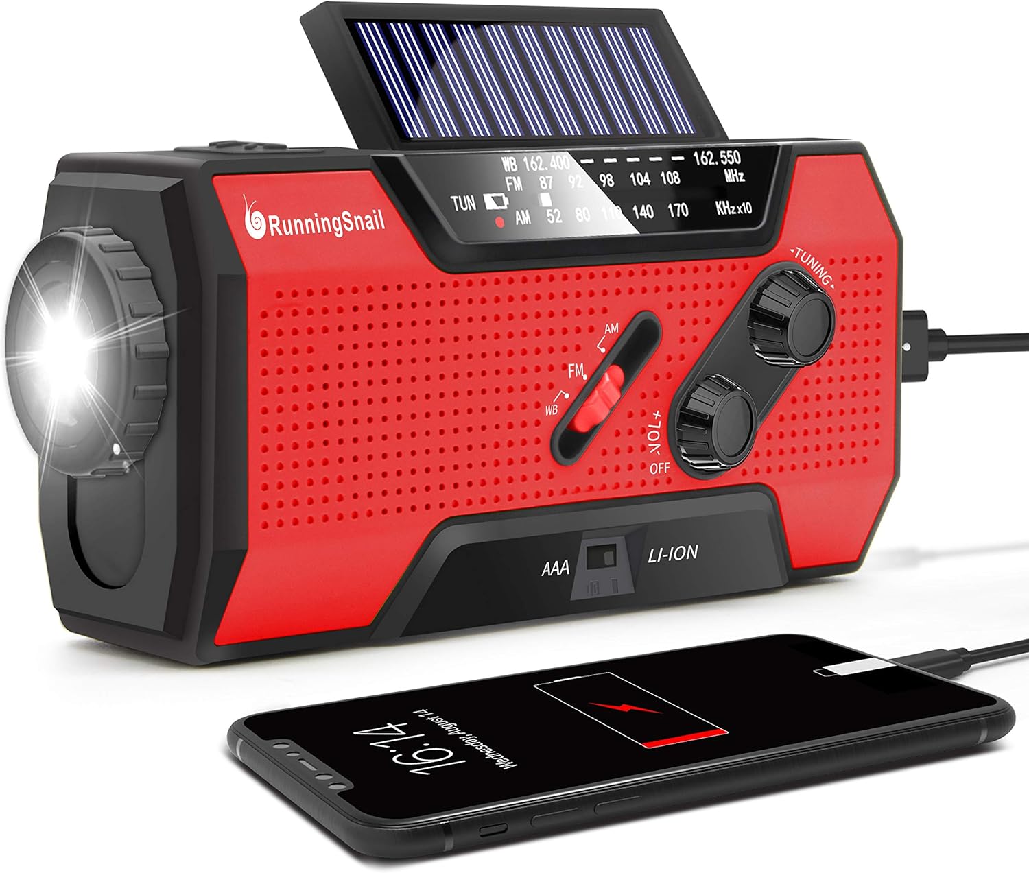 RunningSnail Solar Crank NOAA Weather Radio for Emergency with AM/FM, Flashlight, Reading Lamp and 2000mAh Power Bank (Blue): Home Audio & Theater