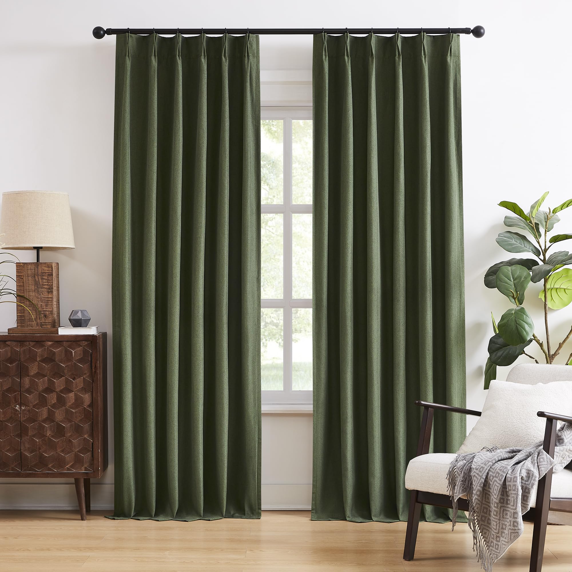 View 1 of **************MISSING 1 OF THE PANELS****************
DUALIFE Olive Green Pinch Pleated Blackout Curtains & Drapes 90 Inches Long 2 Panels, Boho Style Closet Cover Curtains for Track System, Back Tab with Hooks Pinch Pleat Drapes for Bedroom (W40 xL90)