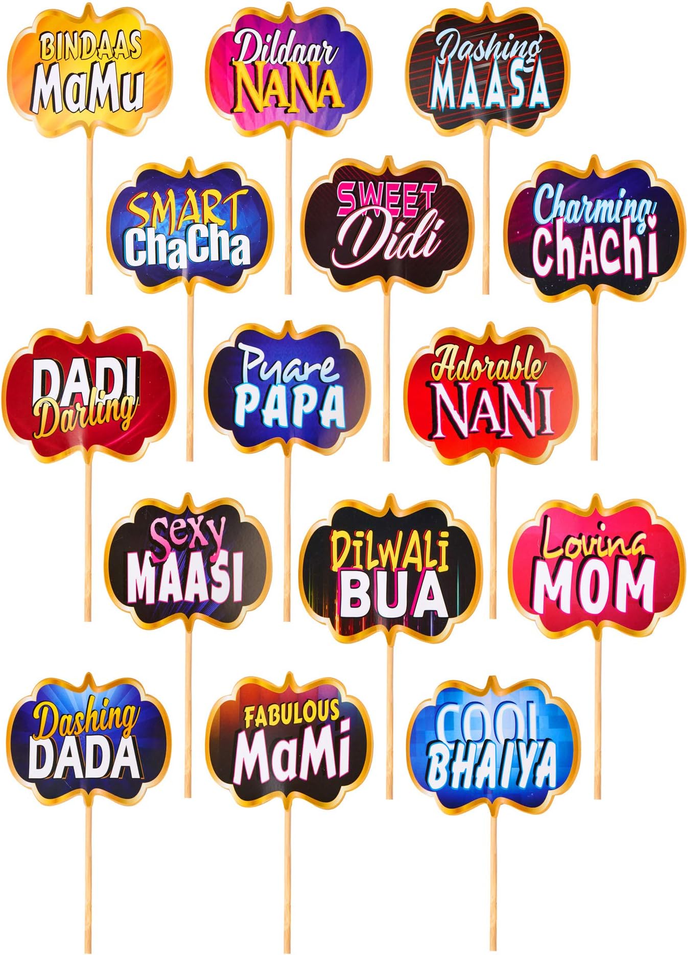 party rockers All Occasion Indian Family Photo Booth Props Ready to Use - Set of 15