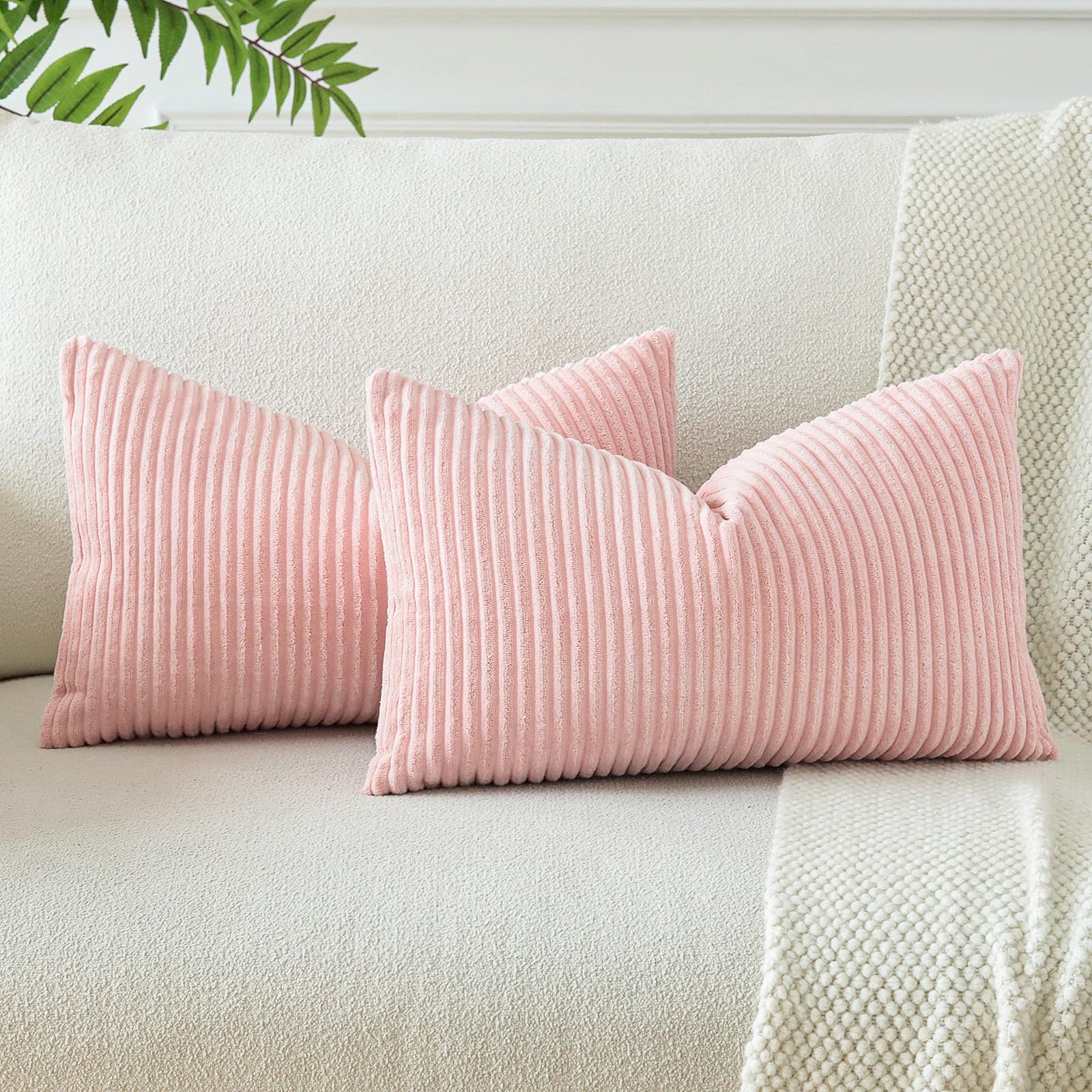 JOTOM Corduroy Soft Striped Throw Pillow Covers 40x60 cm Boho Decorative Pillow Covers Lumbar Pillowcase Couch Home Decor Cushion Covers for Sofa Bedroom 16x24 Inch Set of 2 (Pink) — image 1