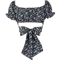 COOUFE Women's Crop Tops Ruffle Short Sleeve Tie