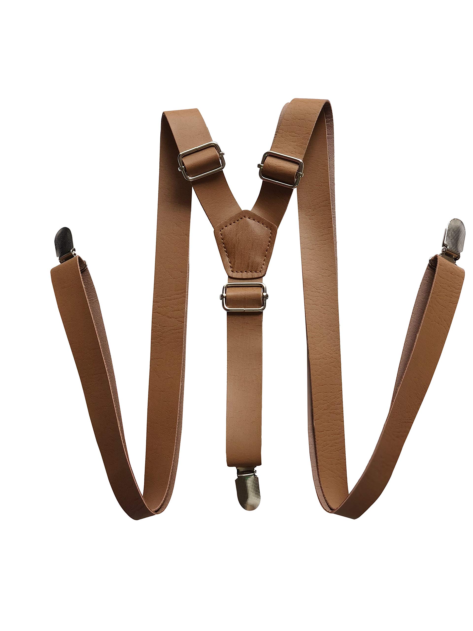 YEENI Men's Vintage Coffee Rustic Brown Wide Pu Leather Suspender for Wedding, Groomsmen, Bridal Party (Brown, Clip, One size fits most, 25mm)