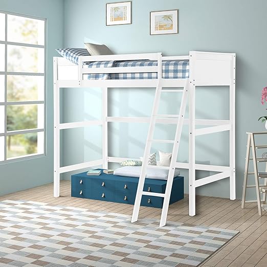 white wood twin loft bed