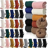 Fourluoo 30 Pairs Winter Warm Thermal Wool Socks for Women Hiking Winter Fleece Thick Cozy Boot Socks Bulk for Cold Weather