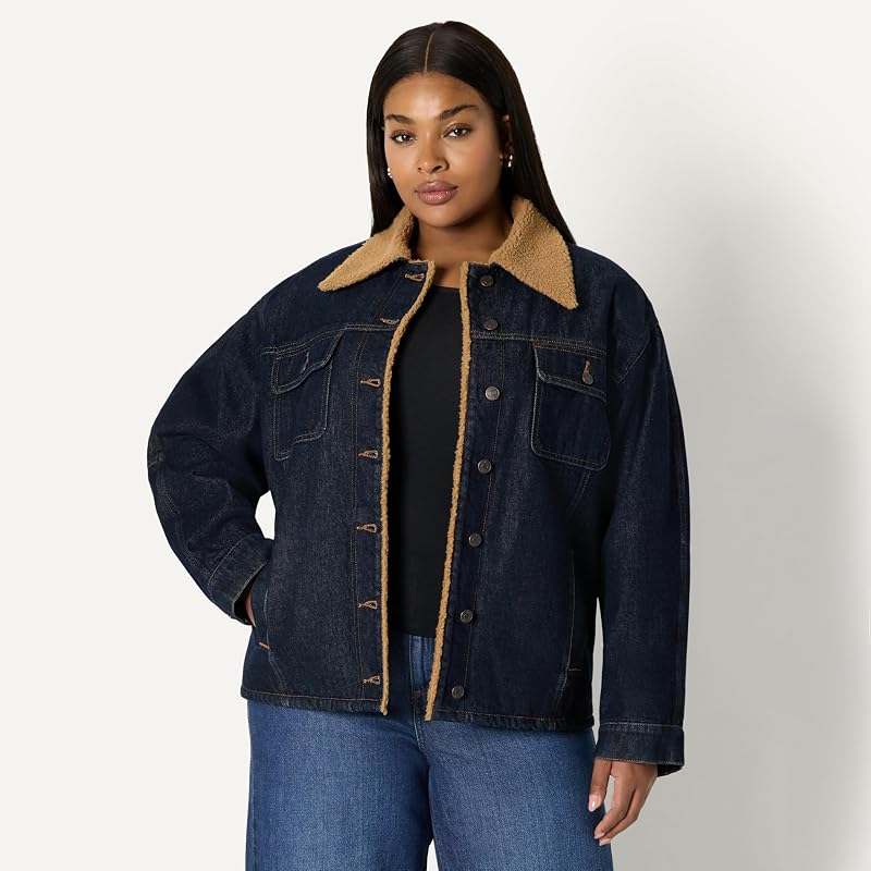 Giacca di Jeans Oversize Imbottita da Donna con Fodera in Montone Sintetico Donna, Risciacquo, M