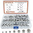 ISPINNER 150pcs Lock Nuts Assortment Kit, Nylon Insert Nut 304 Stainless Steel Hex Locknuts 4# 6# 8-32 10-24 1/4"-20 5/16"-18 3/8"-16