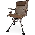 Black Sierra Heavy Duty Swivel Hunting & Camping Chair Supports 300 Lbs, XL 360° Silent Swivel for Hunting Blind, Portable Ground Chair w/All Terrain Feet, Padded Armrests w/Carry Strap and Cupholder