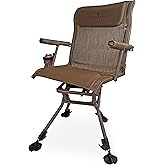 Black Sierra Heavy Duty Swivel Hunting & Camping Chair Supports 300 Lbs, XL 360° Silent Swivel for Hunting Blind, Portable Ground Chair w/All Terrain Feet, Padded Armrests w/Carry Strap and Cupholder