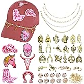 Trucker Hat Chains 42 Pcs Cowgirl Hat Accessories Kit, Bling Metal Detachable Chains Bulk for Women DIY Bill Decoration for Mesh Baseball Cap Shirt Bags