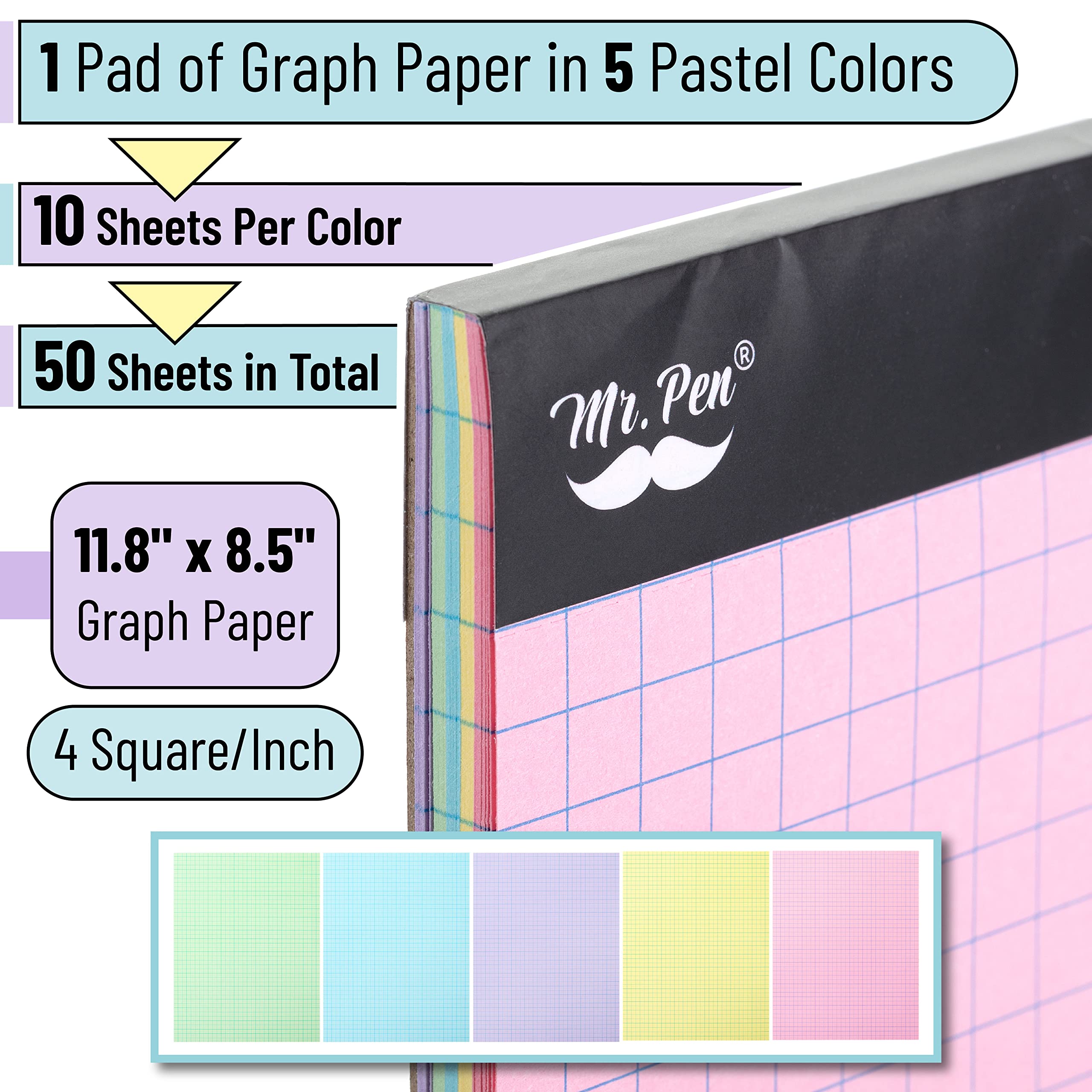 Mr. Pen- Pastel Graph Paper, 1 Pad, 11
