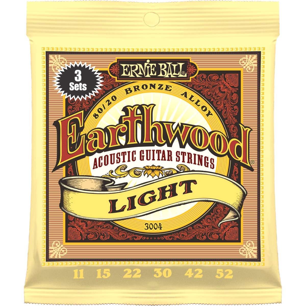 Ernie Ball 3004 Light erthwood Pack Guitar Strings 3-Pack