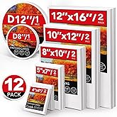 ESRICH 12 Pack Stretched Canvas for Painting, 4x4, 5x7, 8x10, 10x12, 12x16(2 of Each), Round Canvas with 8x8, 12x12(1 of Each), Blank Canvases Primed Paint Canvas for Beginners, Artists.