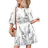 Floerns Women's Two Piece Outfit Boho Lantern Sleeve Blouse Top with Skirt Set