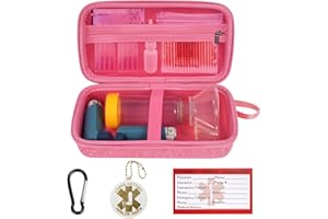 MGZNMTY Travel Carrying Case Compatible with Asthma Inhaler Spacer for Adults and Children, Masks, Inhaler Holder with Asthma Alert Tag and Medical Card, Carabiner (Only Case) (Pink)
