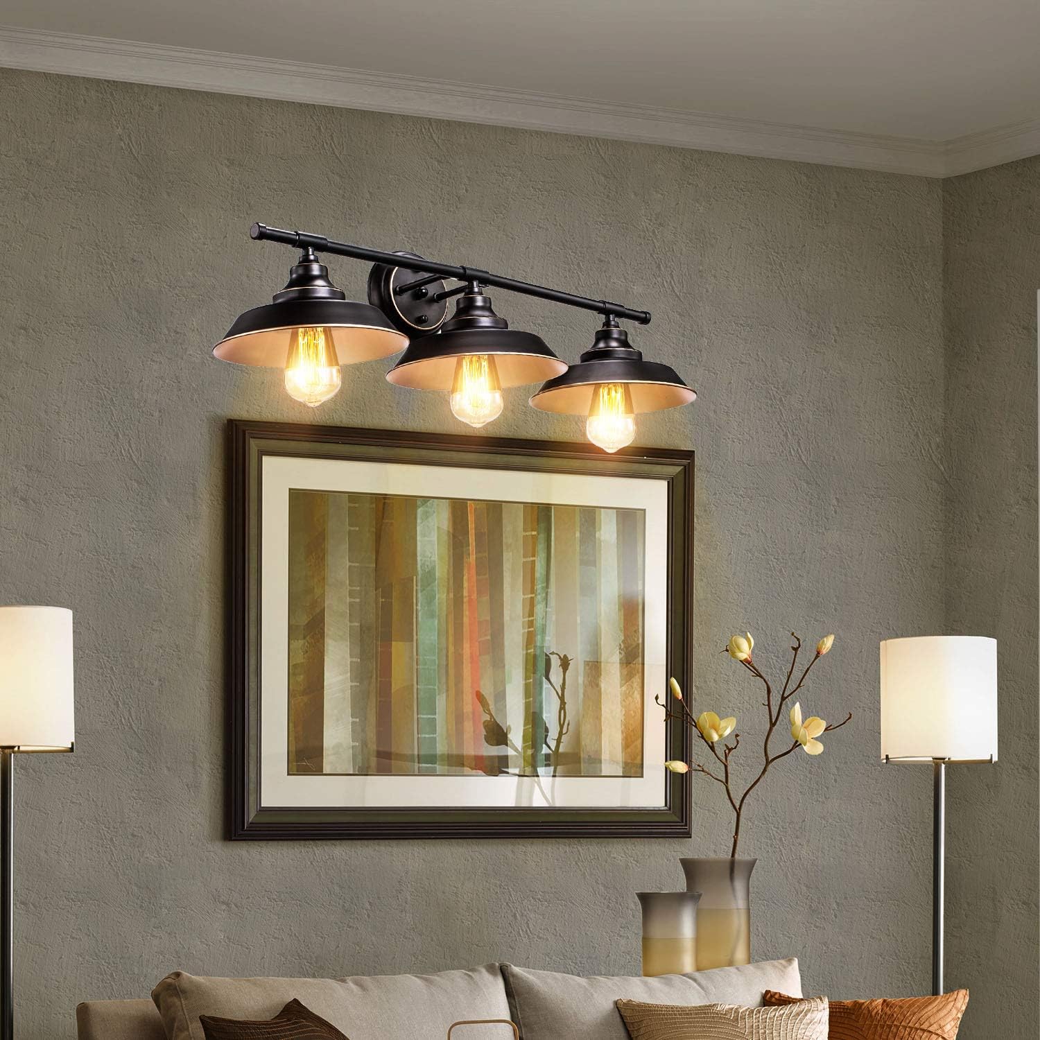Farmhouse Rustic Style Vintage 3-Lights Vanity Wall Sconce Lighting, Elibbren E26 Base Metal Matte Black Industrial Bathroom Wall Light Fixture for Bathroom Vanity Mirror Cabinets Dressing Table - - 
