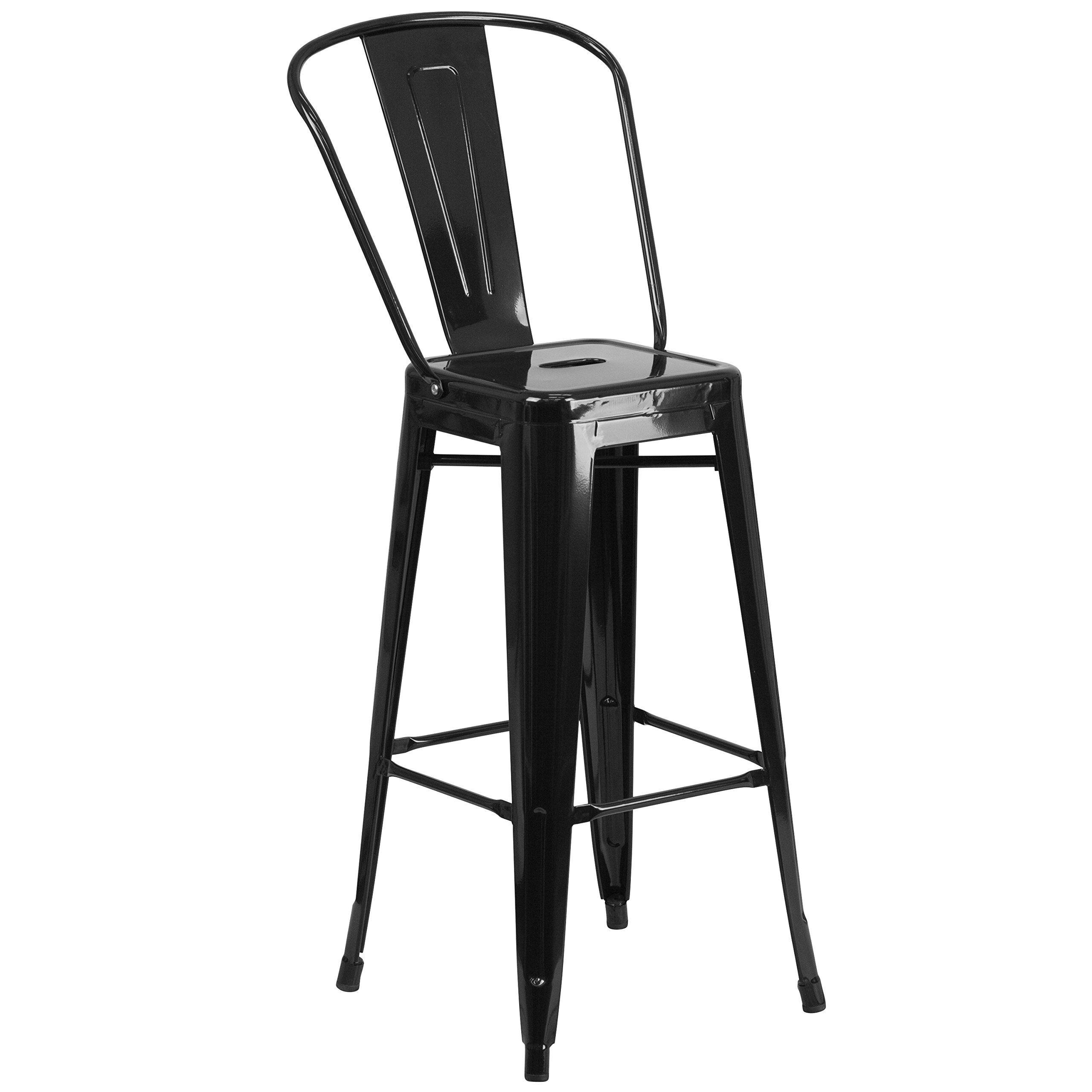 Flash Furniture 30'' High Black Metal Indoor-Outdoor Barstool with Back (2 stools)