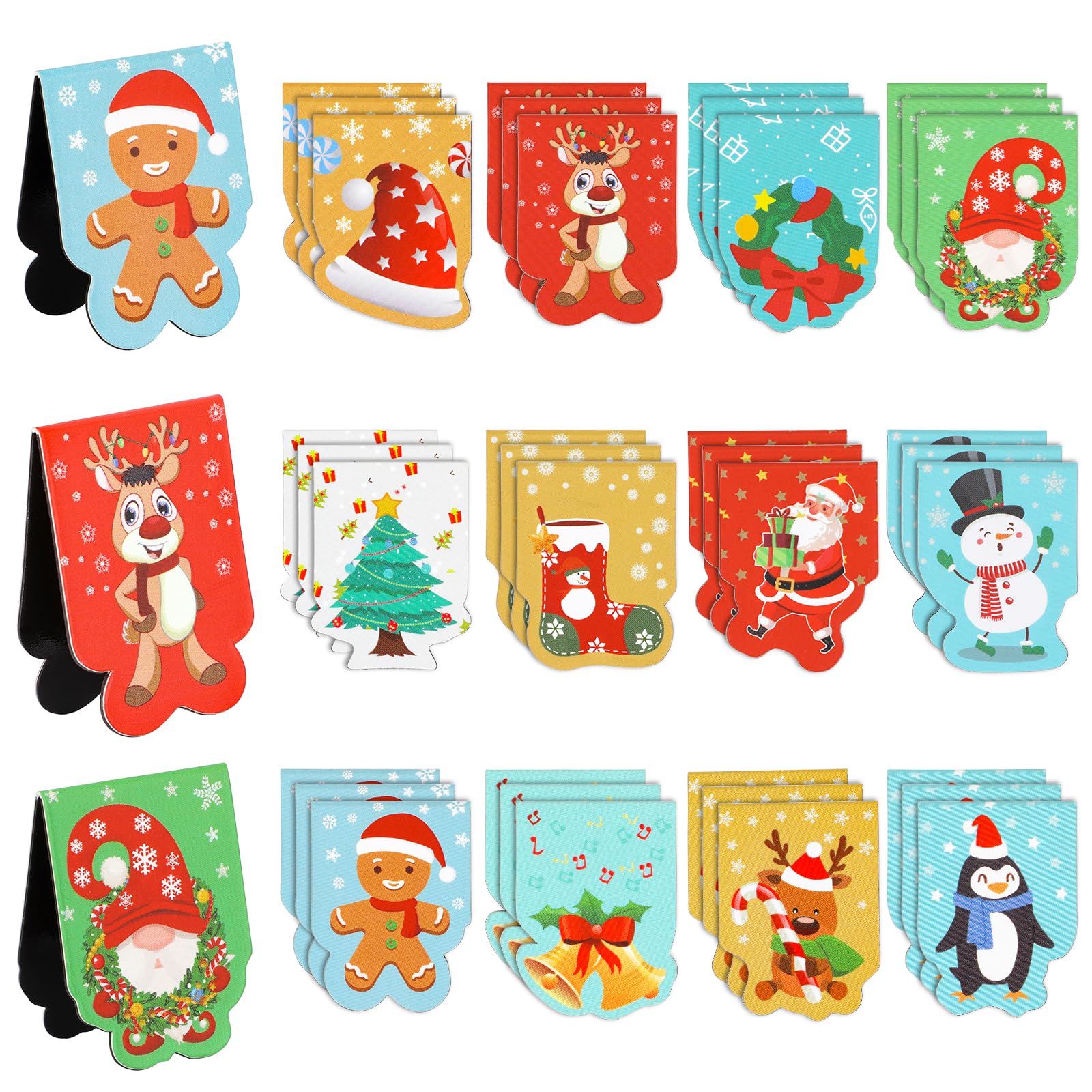 JSRQT Christmas Bookmarks Bulk 36 Pack Magnetic Bookmarks for Women Students Lovers Magnetic Book Mark Xmas Gifts Cute Santa Claus Snowman Elk Assorted Clip Cartoon Page Markers Winter Holiday — image 1