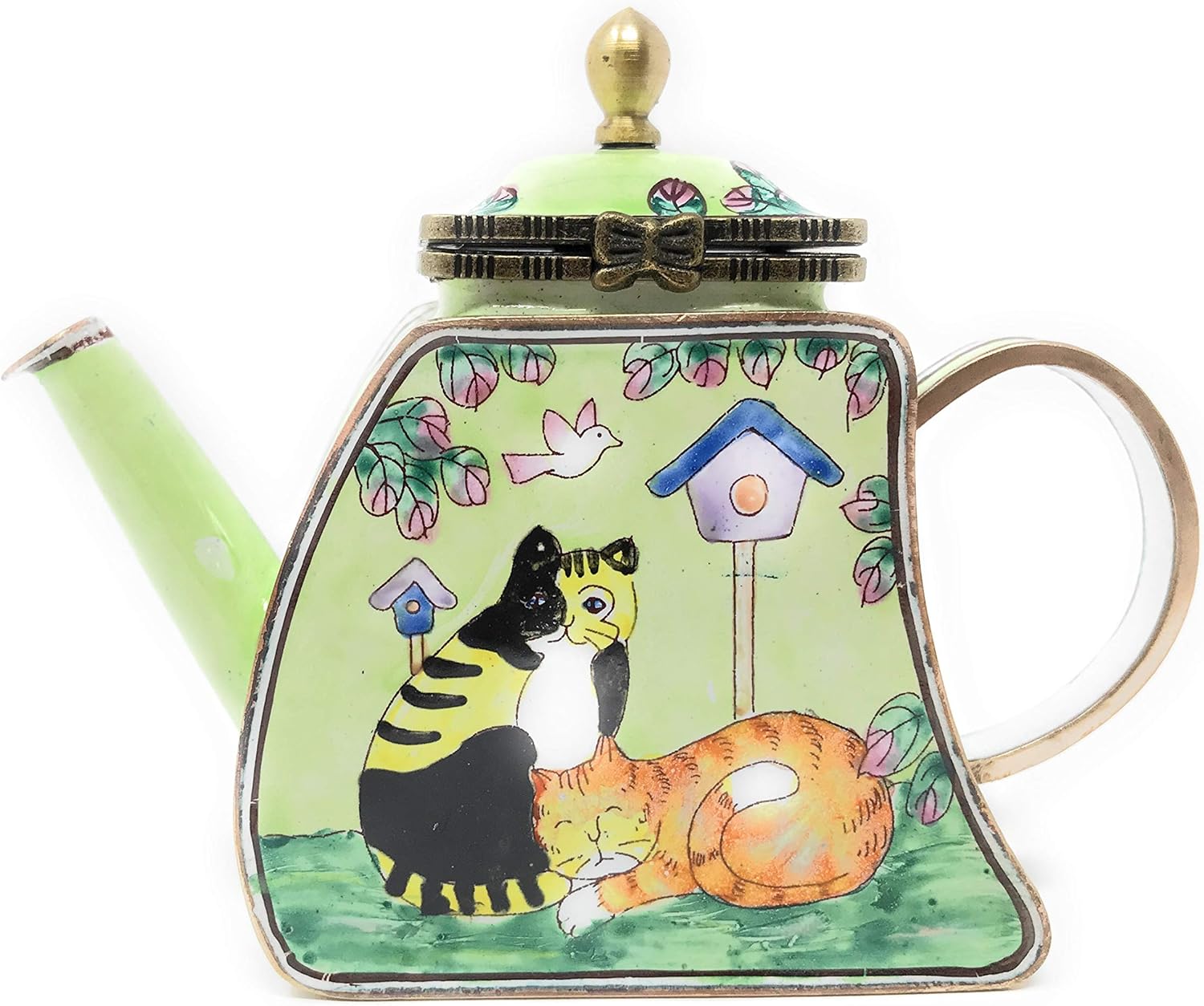 Kelvin Chen Cats and Birdhouses Enameled Miniature Teapot