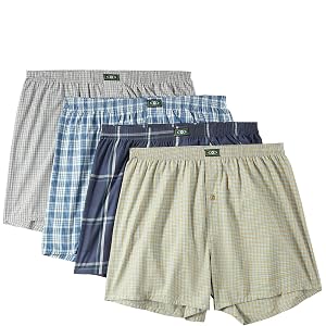 HAOSHIHE Men's Cotton Boxer Shorts,Classic Plaid with Button Fly,Covered waistband 4 Pack