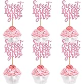 Ercadio 24 Pcs Baby Shower Cupcake Toppers Picks Pink Sweet Baby Girl Party Cake Decoration Baby Birthday Party Theme Decor Supplies