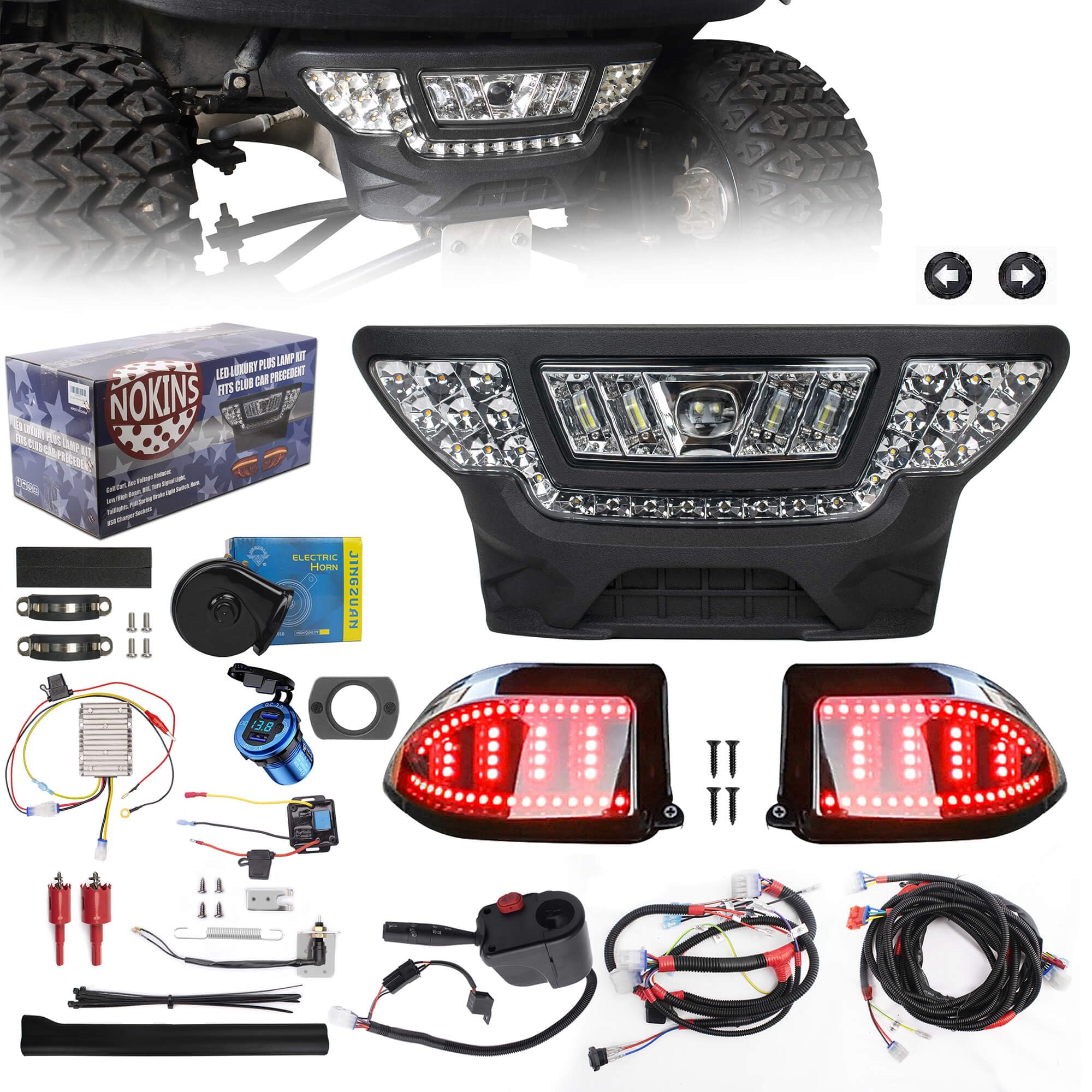 Photo 1 of NOKINS for Club Car Precedent LED Light Kit, Golf Cart Deluxe Headlight,Low/High Beam Adjustment,QC3.0 USB Charging,Scanning Turn Signal Tail Light,20A DC Converter