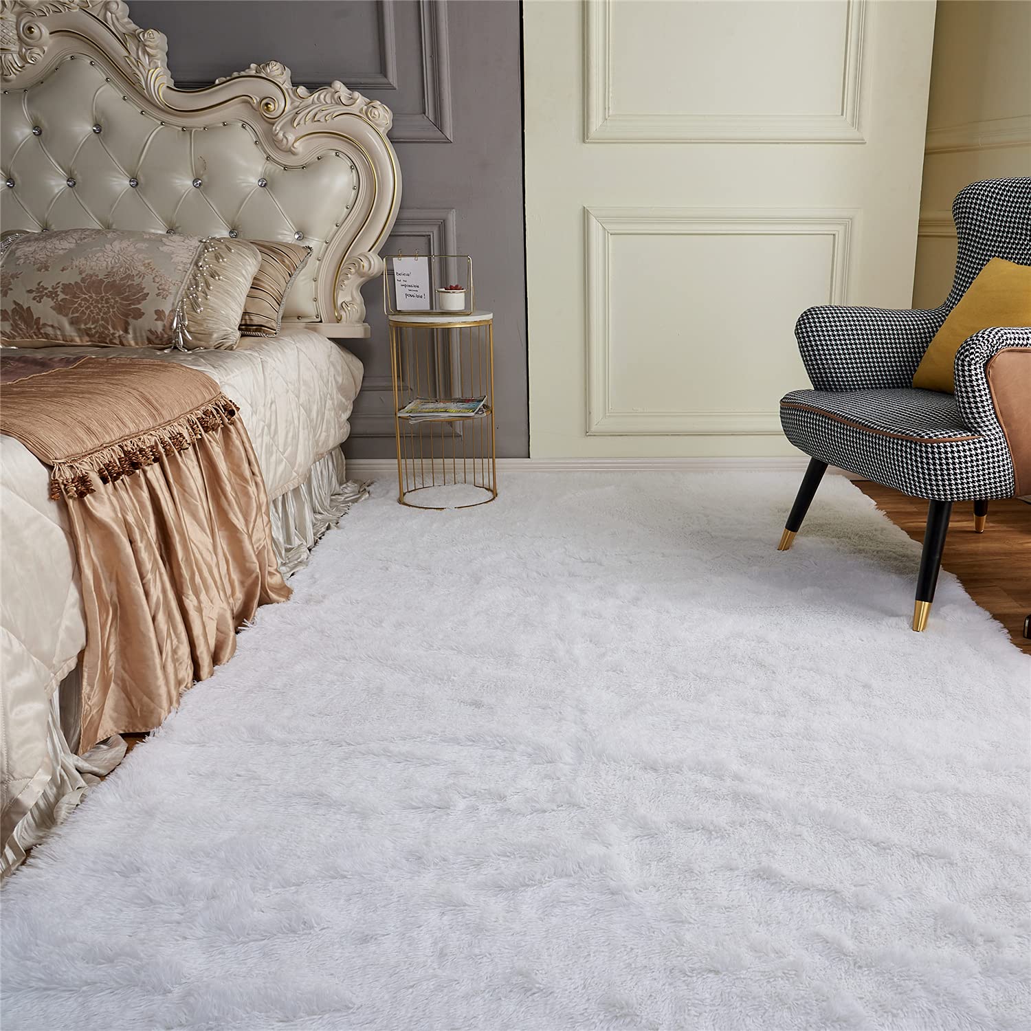 Arbosofe Rugs for Living Room, Area Rug for Bedroom, 4 x 6 Clearance White Nursery Room Rug, Small Throw for Playroom Room- Soft, Fluffy, Shaggy Carpets for Kids Room Girls, Cool Rugs