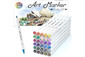 Lelix 30 Colors Art Markers, Dual Tip Permanent Marker Pens Highlighters Perfect for Kids Adults Artist Drawing Sketching Card Making & Coloring Books
