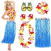 MIVOEDIK Grass Skirt for Adults, Women, Grils Hula Skirt for Hawaiian Luau Party Outfits with Flower Leis and Sunglasses