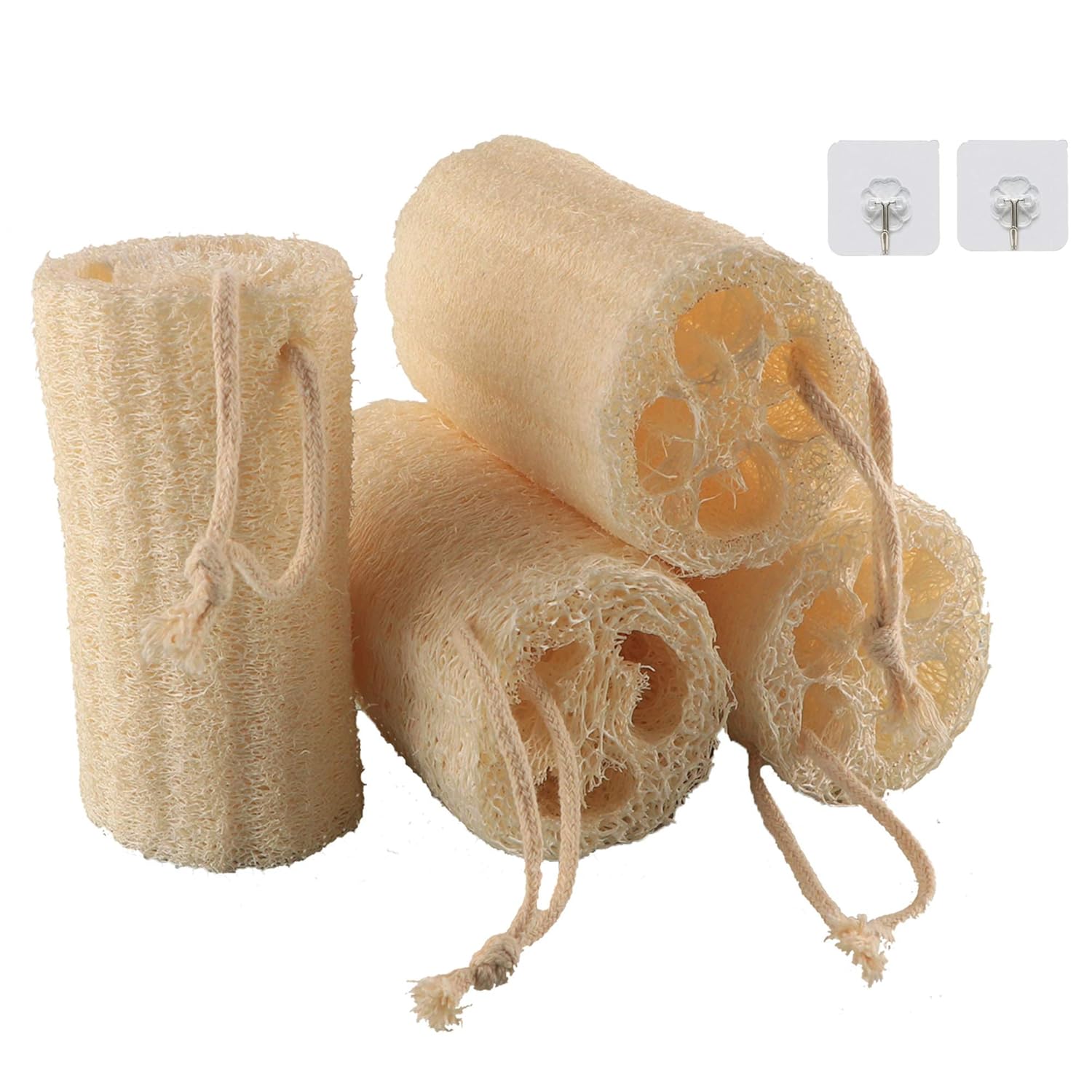 5"Natural loofah body Scrubber(4 packs+2 hook up), 100 organic shower