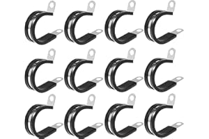 Nayciiy 12 PCS Stainless Steel Cable Clamp Assortment Kit Rubber Coated Cushioned Insulated Cable Clamp Metal Clamp for Tube, Pipe or Wire Cord Installation(12, 1 Inch)