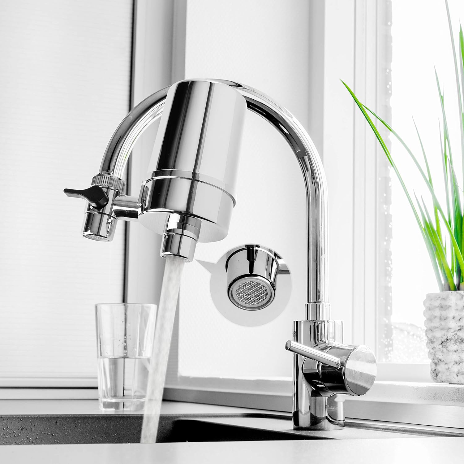 iSpring DF2-CHR Faucet Water Filter for Contaminants Removal in Kitchen, Bathroom, or RV Sink 500 Gallons Long Life, Chrome - - 