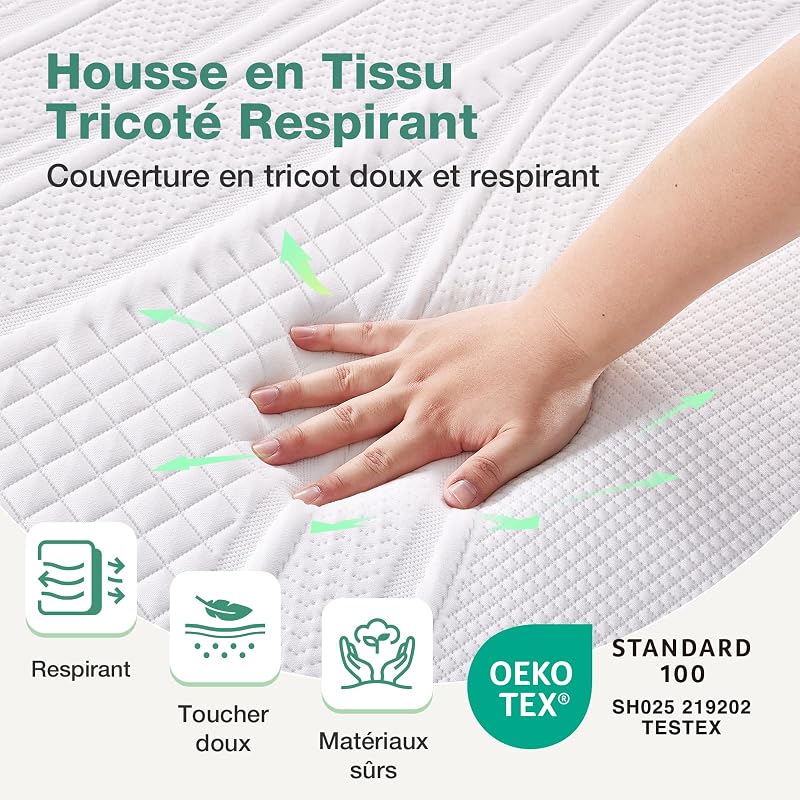 Surmatelas 140x190x7,5 cm, Mousse Mémoire Forme Gel, Housse Lavable — photo 3 sur 8