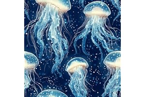 Jellyfish Blue Peel and Stick Wallpaper 17.3"x118" Painted Glow Non-woven Fabrics Self Adhesive Easy Peel Off Waterproof Cont
