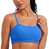 CRZ YOGA Butterluxe Womens Adjustable Spaghetti Thin Strap Sports Bra - Padded Wireless Square Neck Workout Yoga Clothes