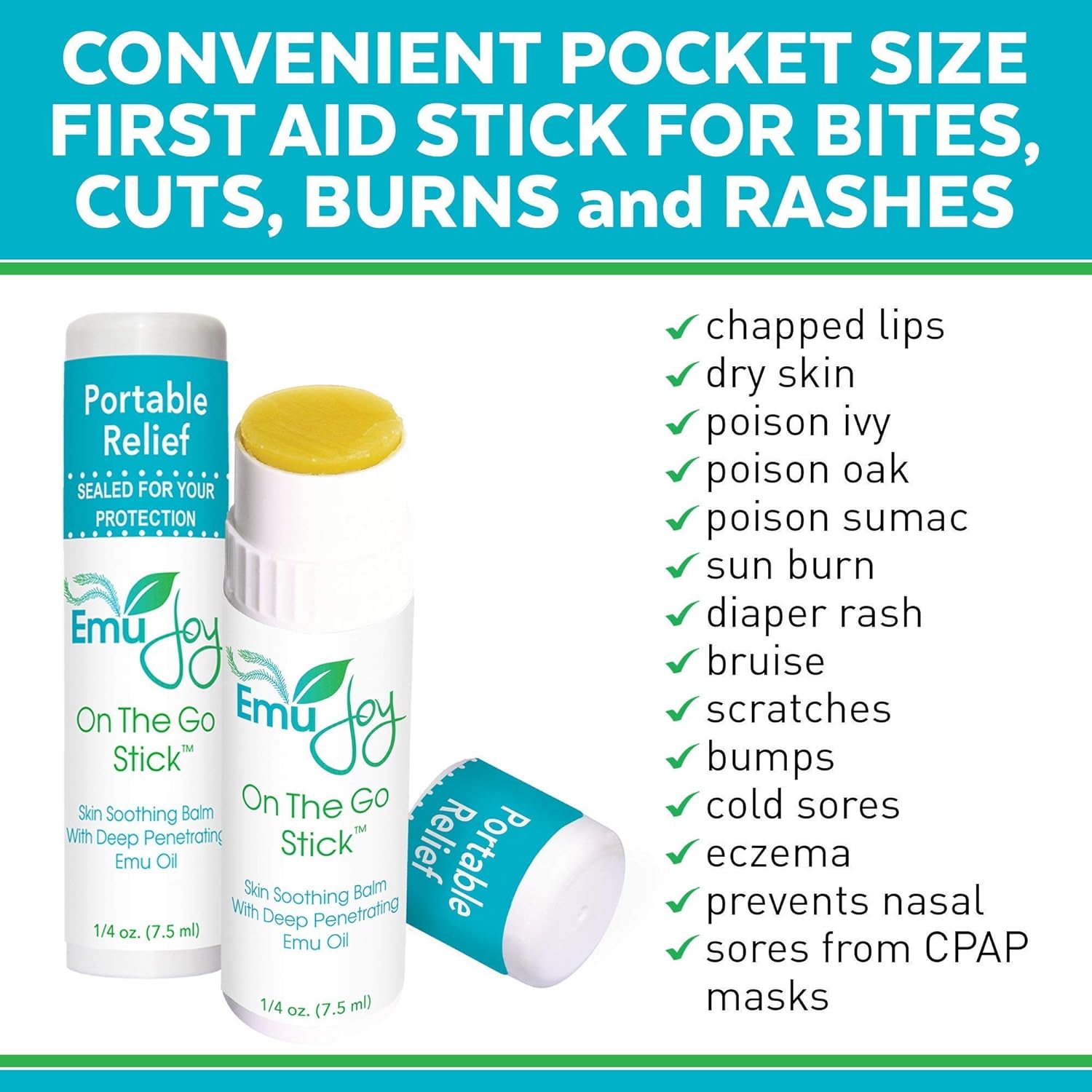Mosquito Bite Relief - Bug Bite Itch Relief for Kids Baby & Adults - Anti Itch Treatment for Insect Bites Bee Stings Bed Bug Bites - All Natural Emu Joy On The Go Stick: Health & Personal Care