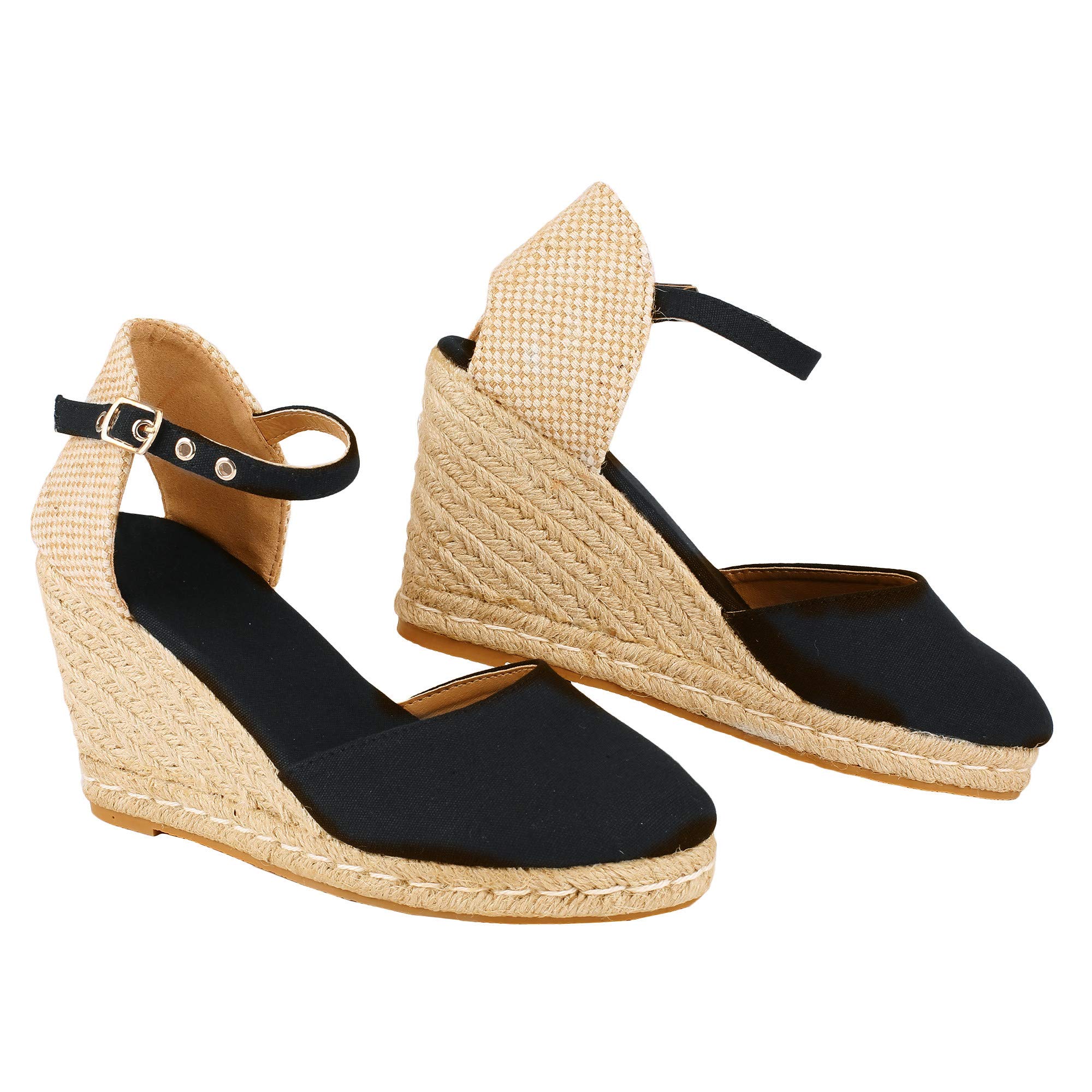 LAICIGO Womens Closed Toe Wedge Espadrille Sandals Platform Ankle Strap High Heel Summer Shoes