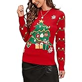 KOJOOIN Women's Ugly Christmas Cardigans Button Down Open Front Knit Pullover Holiday Vacation Long Sleeve Cardigan Sweaters
