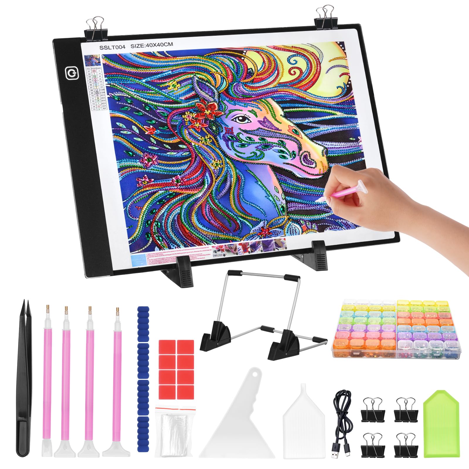 AUAUY A4 LED Light Pad for Diamond Painting Kit, 3 Levels Adjustable Brightness Light Box Drawing Board, Diamond Art Light Board, with Diamond Art Accessories and Tools for Tracing, USB Powered