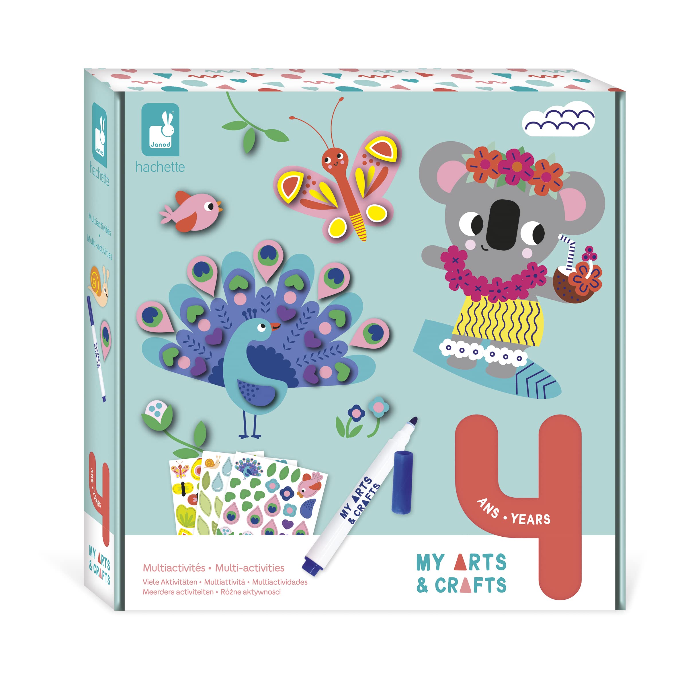 Janod - My Arts & Crafts- 4 Years - Multi-Activity Arts & Crafts Set - 9 Illustrations - Children’s Arts & Crafts Kit - Mastering Fine Motor Skills & Concentration - J07747