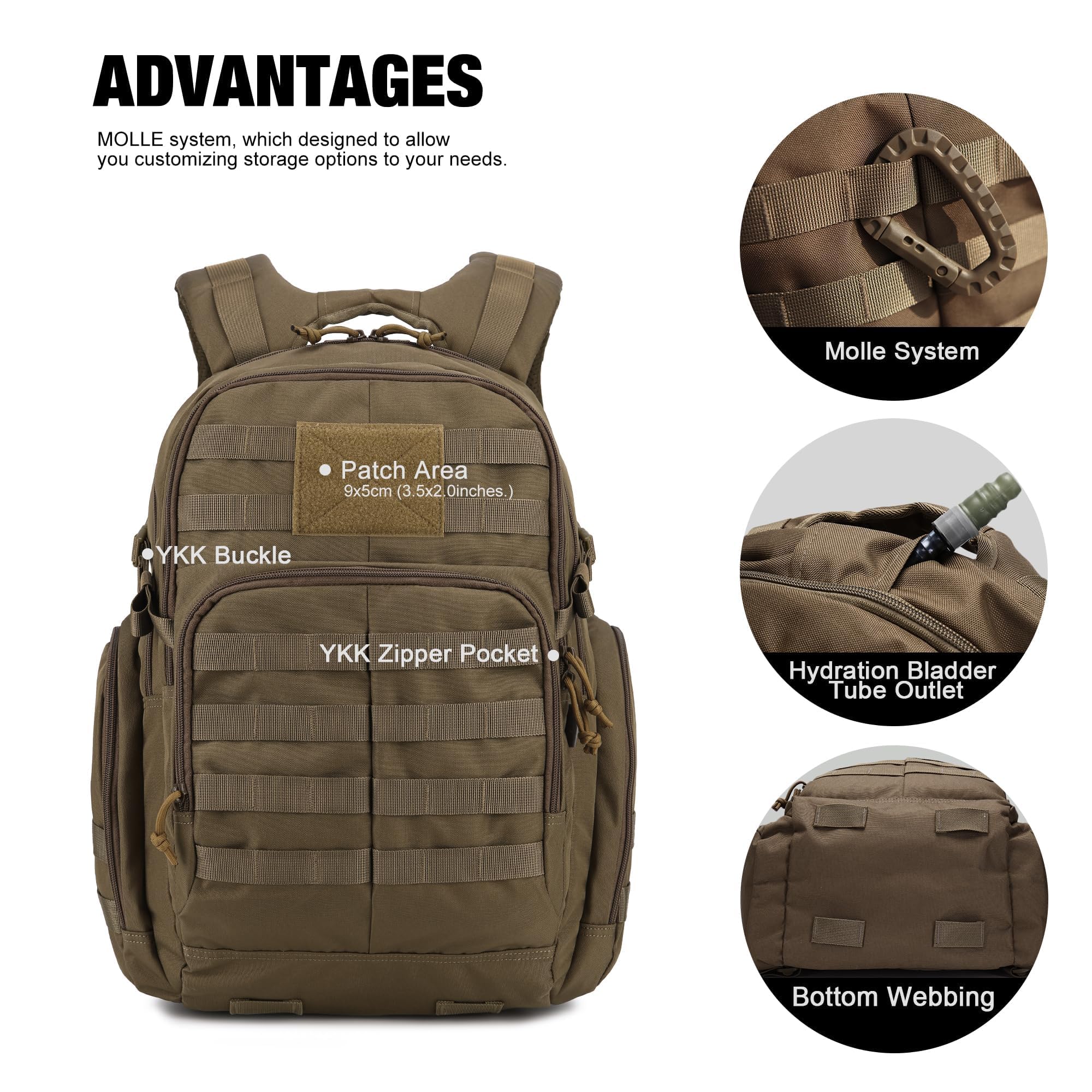 Mardingtop 25L/40L Taktischer Rucksack Herren Wanderrucksack mit MOLLE-System Militär Rucksack, Tactical Backpack für Assault Wandern Reisen Outdoor Arbeit 3