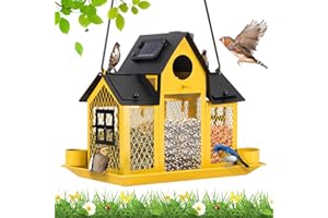 Solar Bird Feeders House Outside Hanging Metal Wild Bird Feeder Outdoors Large Cardinal Bird Feeder Birdhouses Yellow